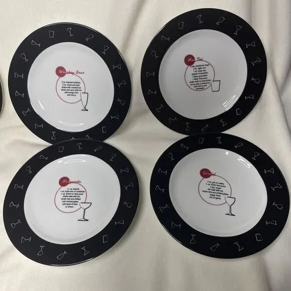 4-Pottery Barn "RETRO BAR" 8.25" Salad Plates Drink Recipes - Picture 2 of 4